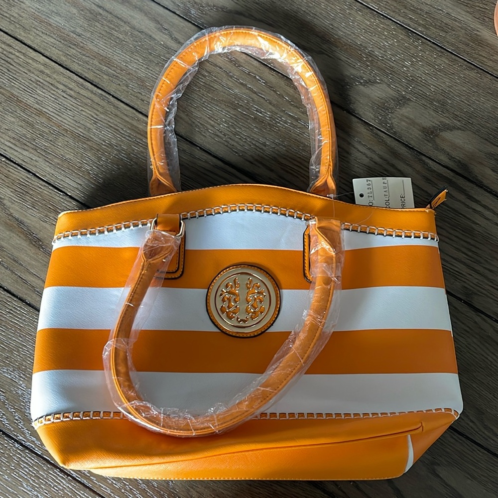 Orange and white tote bag